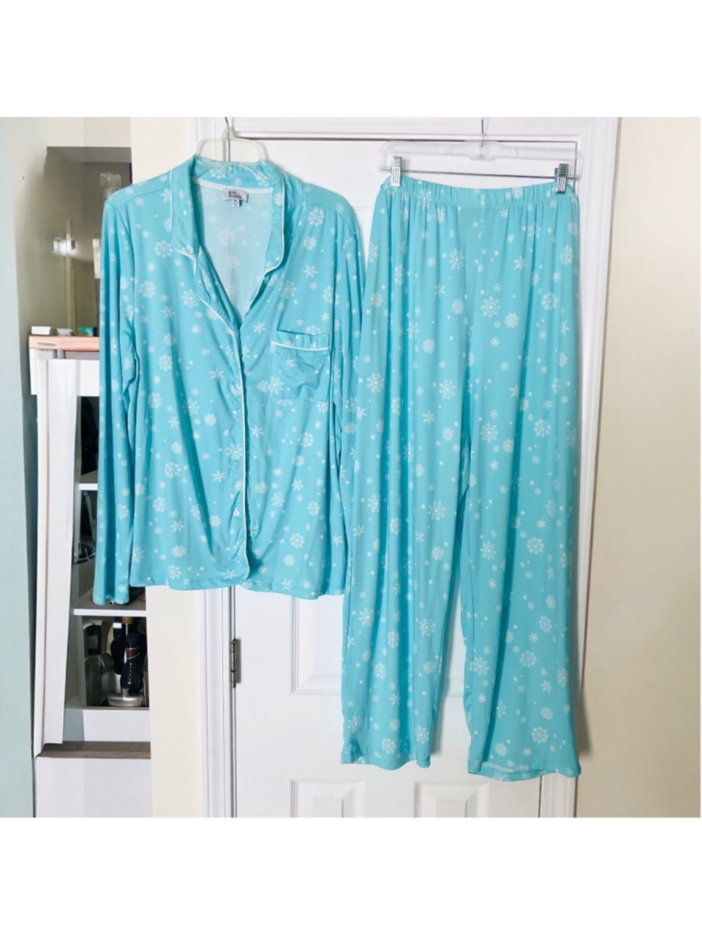 XXL Kim Rogers PJ Set Lush Luxe Snow Flake Print Grandmacore Apres Ski Stretchy